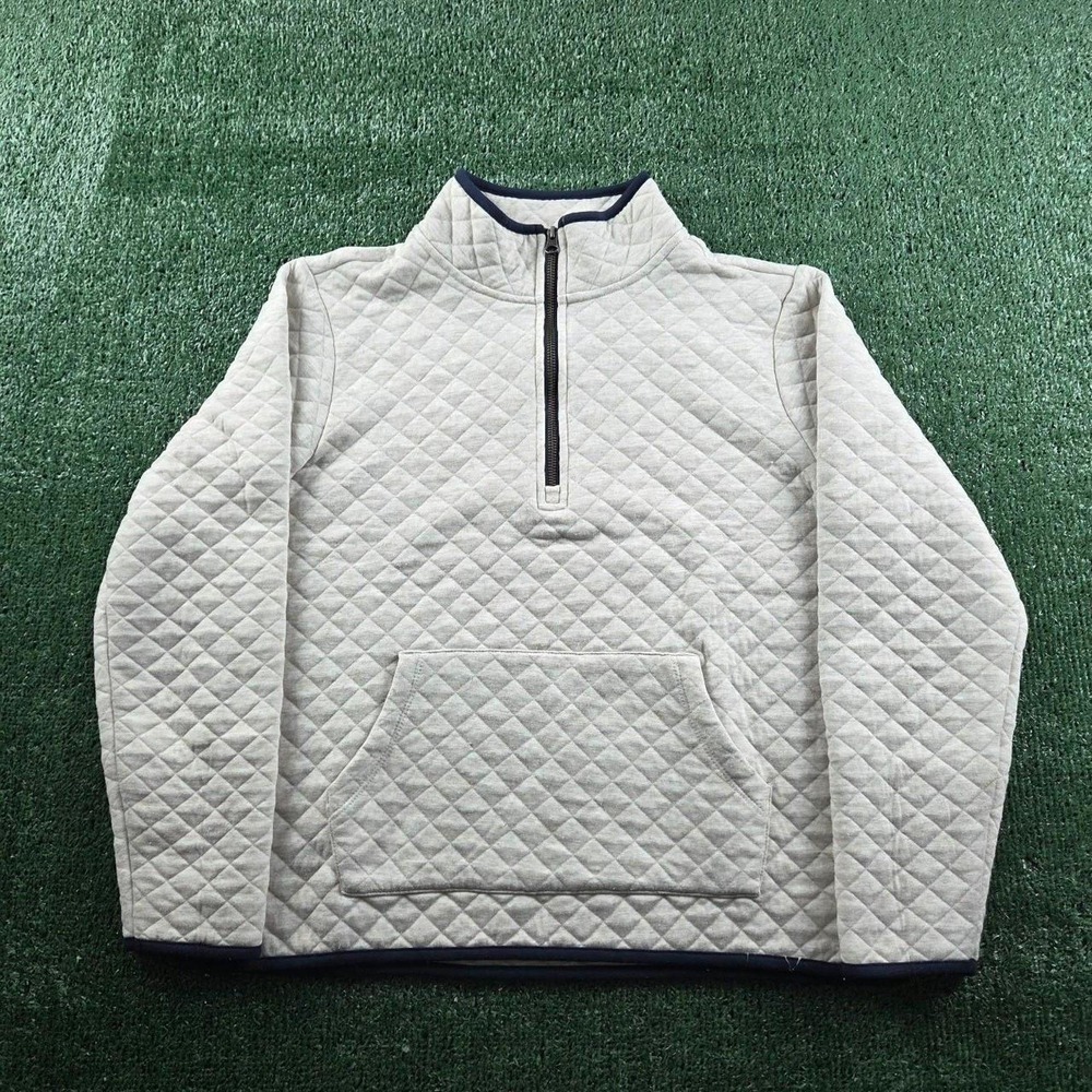 Market & Spruce Womens Quilted Quarter Zip Pullover Sweatshirt Oatmeal Grey M